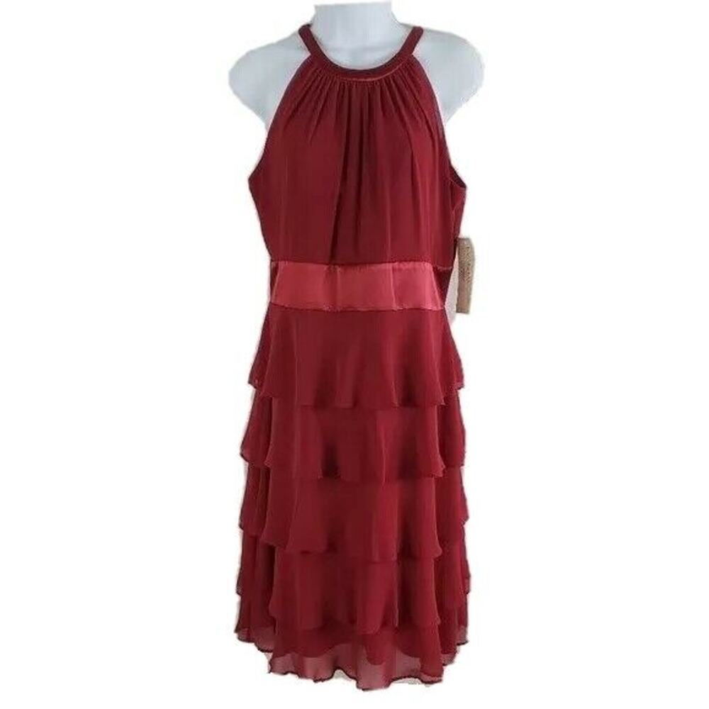 Evan Picone Dress NEW Halter Sleeveless Cocktail Women 6 Tiered Ruffle Red